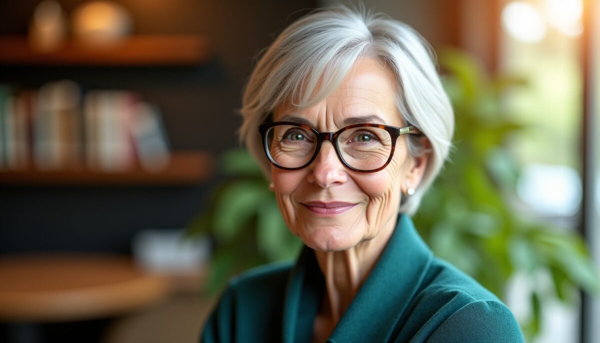 Coiffures courtes stylées pour femmes de 70 ans portant des lunettes